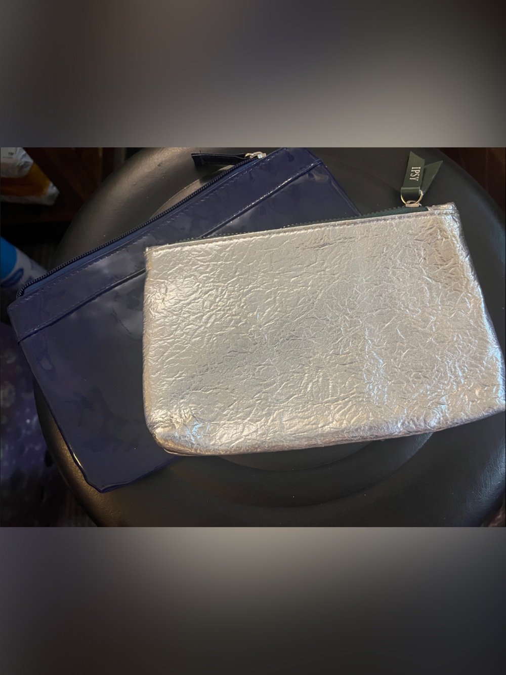 Metallic Silver Cosmetic Pouch with Navy Travel Pouch - Unbranded 33